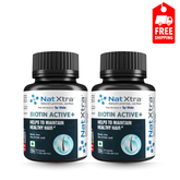 Natxtra Biotin Active + Combo | 60 x 2 Capsules | Hair & Skin Health Supplement | Promotes Hair Growth | Helps Prevent Balding and Thinning | Treats Dryness | Made with Biotin, Folic Acid and Iron